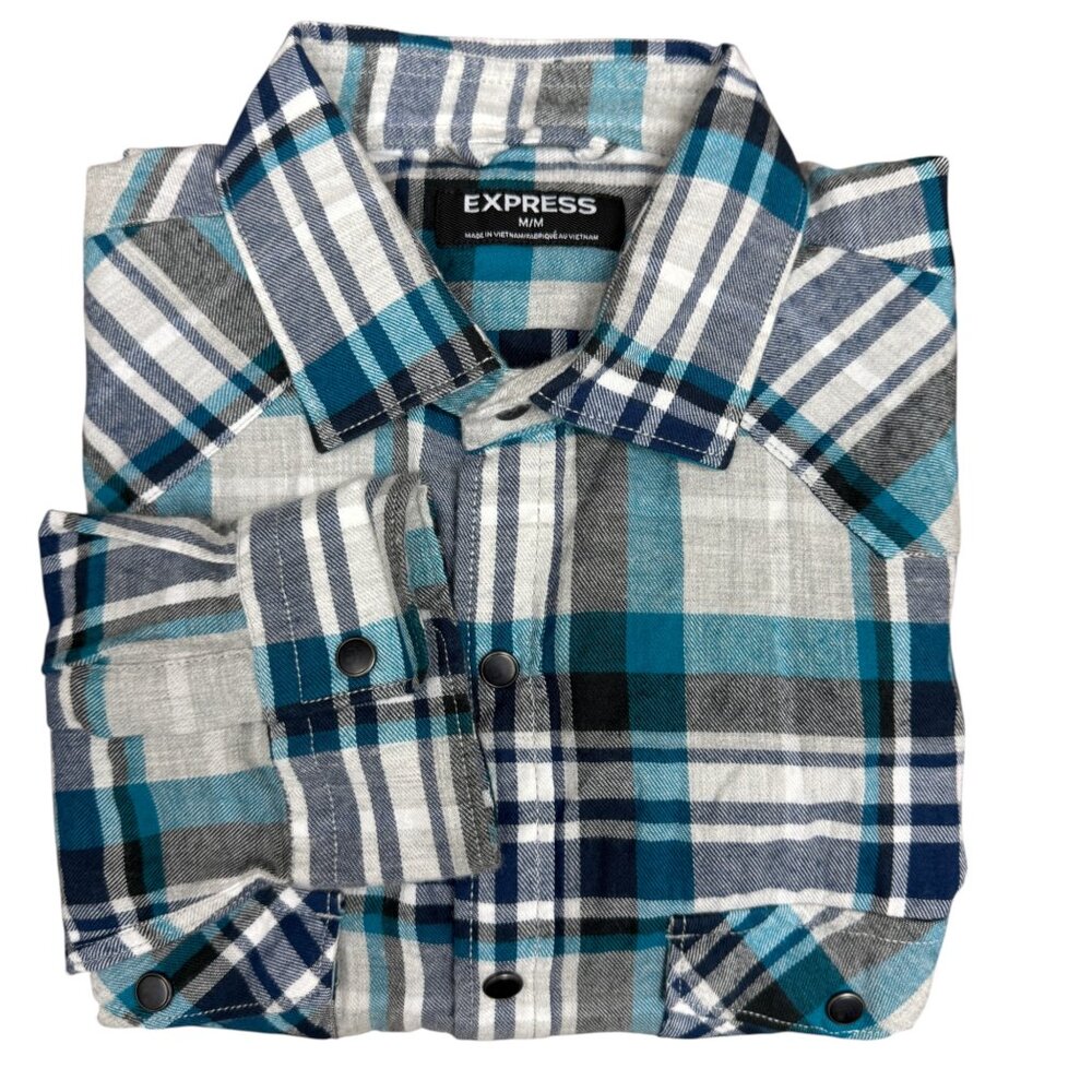 EUC Men's‎ EXPRESS Casual Fit Western Plaid Western-Style Shirt | Size M